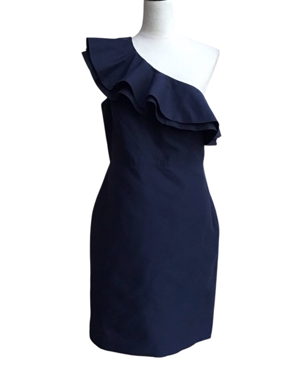 J Crew Navy Blue Silk Blend One Shoulder Ruffle Dress NEW - Picture 1 of 4